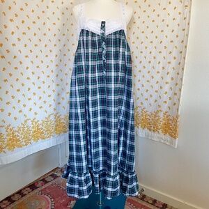 Vintage 90s Victoria’s Secret Gold Label Plaid Maxi Dress Lace Large